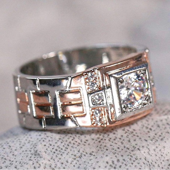 Modern 18k 750 Yellow Gold Two-Tone Wedding Ring - Picture 2 of 6